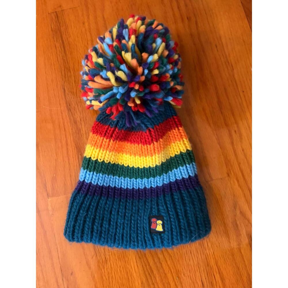 Big Bobble Hats Rainbow Striped Pom-Pom Knit Beanie‎ Multicolor Women's One Size
